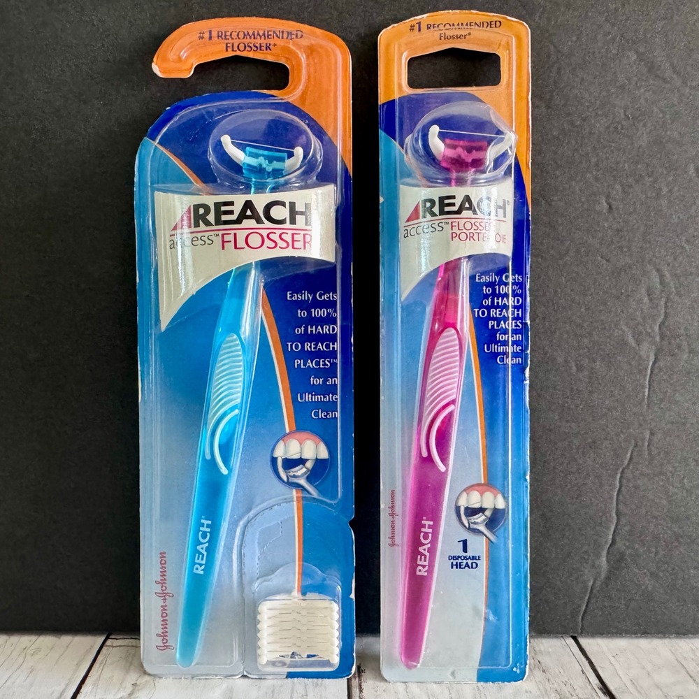 Reach Access Flosser Blue/Pink Handle 9 Heads Set Johnson & Johnson 2 Pack NEW